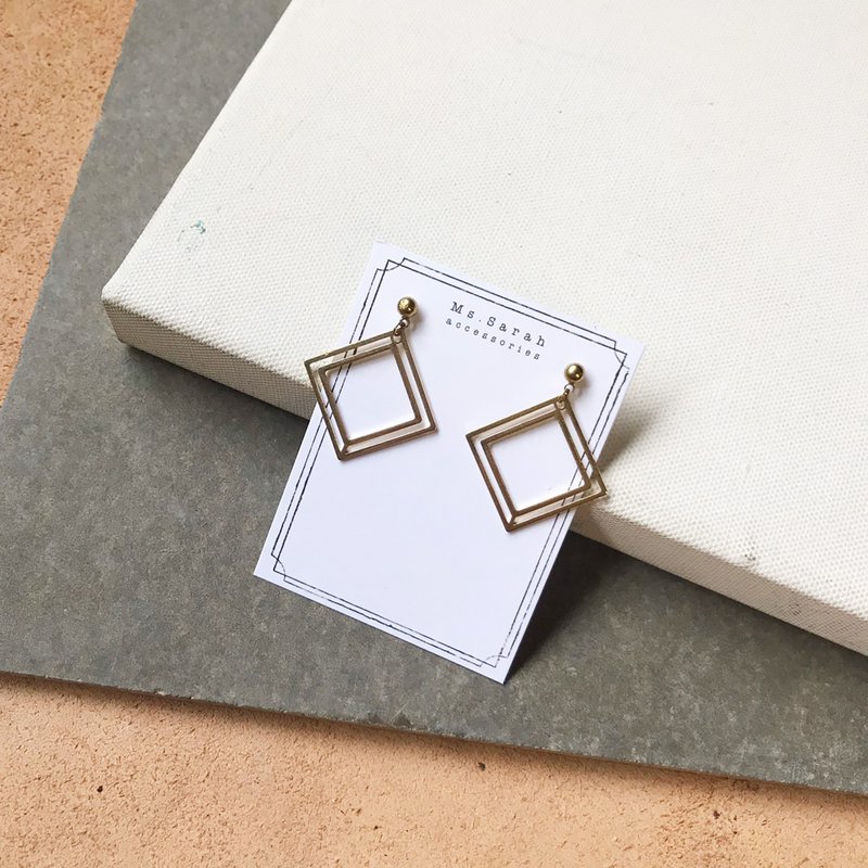 Bronze earrings _ geometric tile (folder can be changed) - Earrings & Clip-ons - Copper & Brass Gold