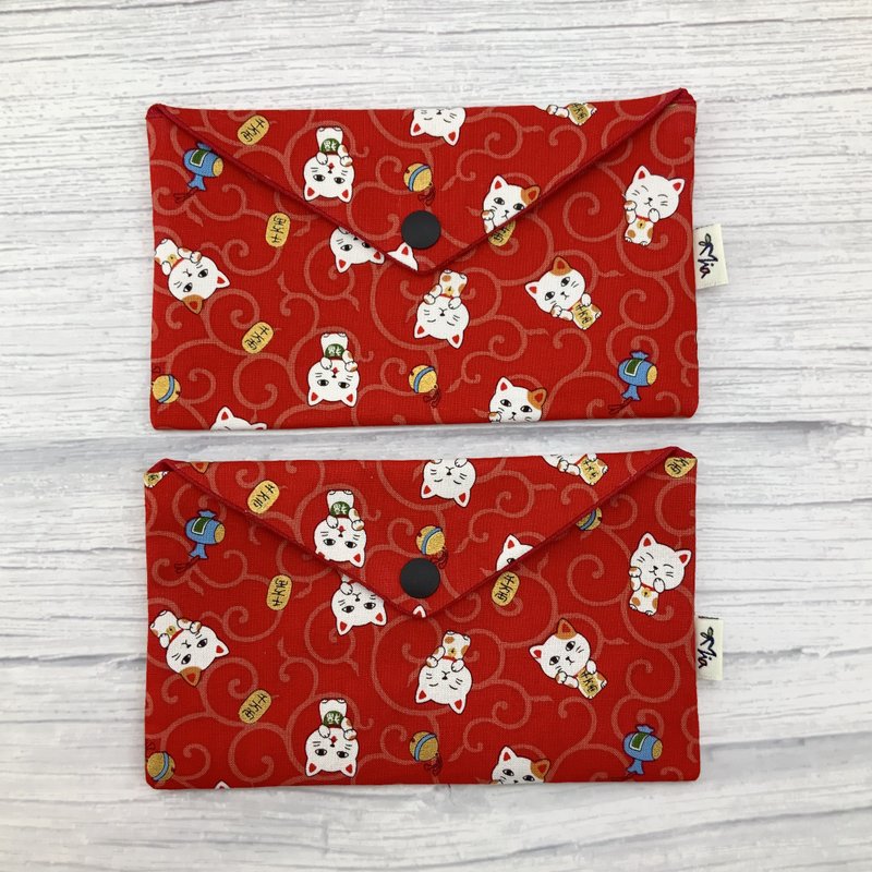 Ten million taels of lucky cat—hot lining red envelope bag/passbook cash bag—Japanese cloth - Chinese New Year - Cotton & Hemp 