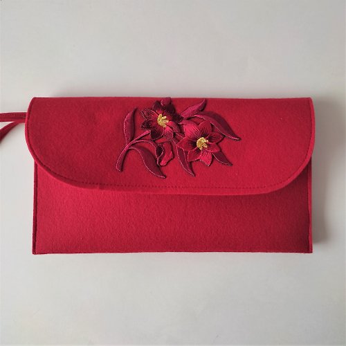 Enya 毛氈離合器 Handmade Felt Clutch Bag Red Small Bag Creative Floral Clutch Bag