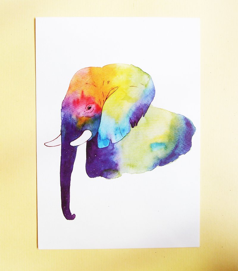 水彩明信片-大象 - 卡片/明信片 - 紙 多色