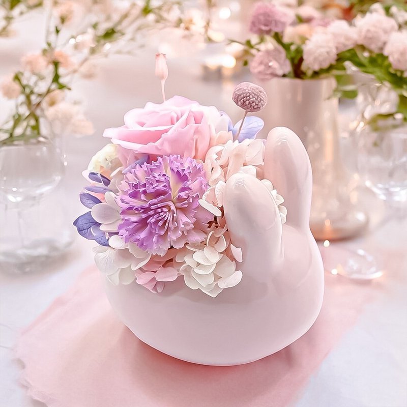 童話の森のバニーガーデン エバーラスティングフラワーギフト（フレグランスオイル5ml付き） - ドライフラワー・ブーケ - 寄せ植え・花 ピンク