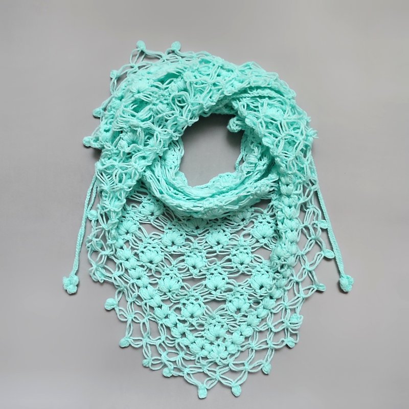 Openwork knitted shawl, mint colored bactus, dressy shawl, handmade shawl - Knit Scarves & Wraps - Other Materials 