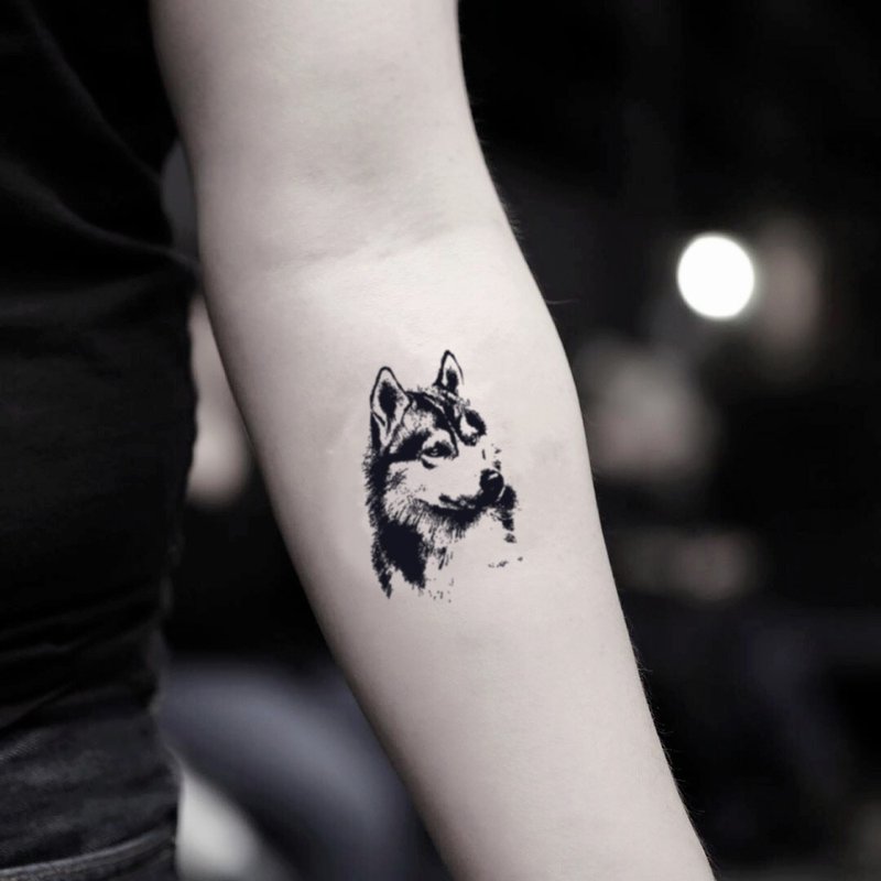 Husky Temporary Fake Tattoo Sticker (Set of 2) - OhMyTat - สติ๊กเกอร์แทททู - กระดาษ สีดำ