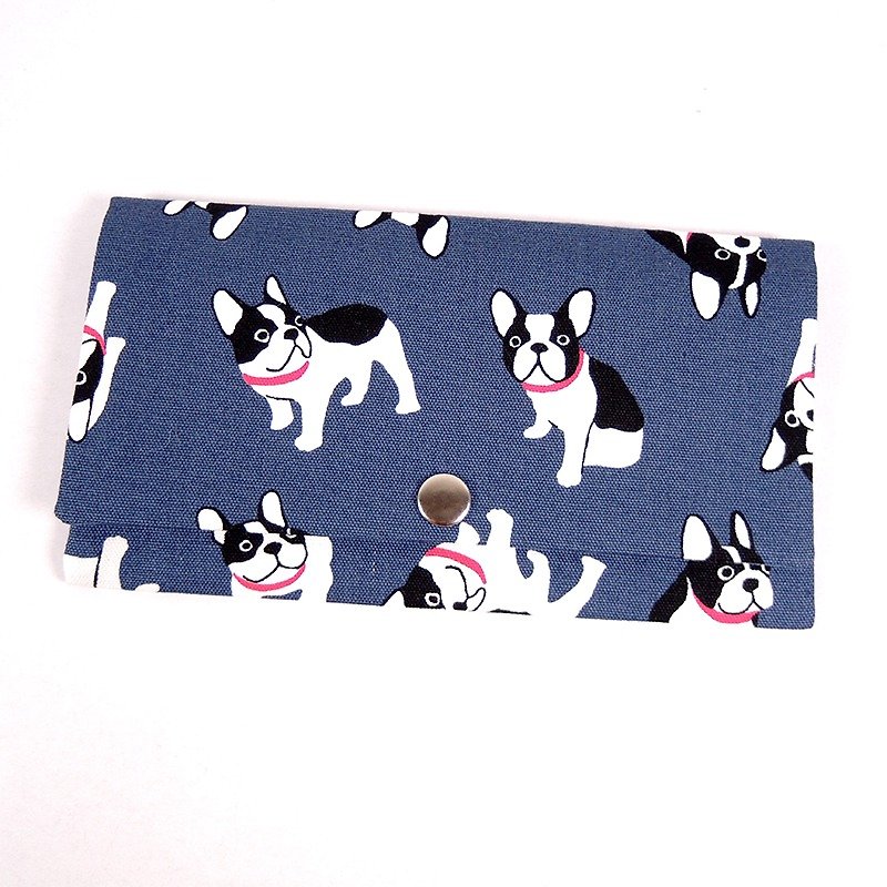 Red Envelope Passbook Cash Storage Bag - French Bulldog (Blue) - กระเป๋าสตางค์ - ผ้าฝ้าย/ผ้าลินิน สีน้ำเงิน