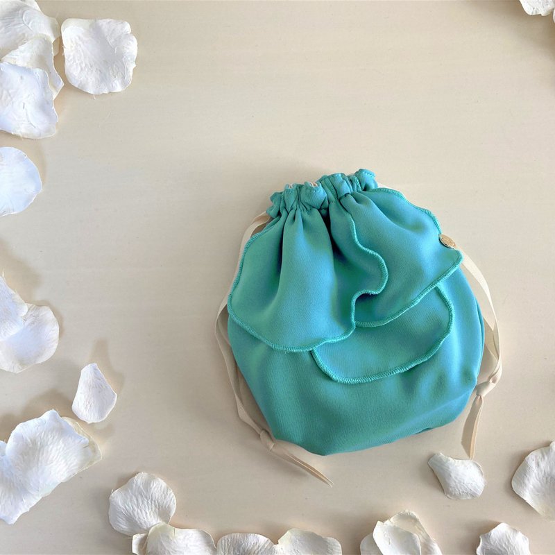 Powdery Double Cloth Petal Drawstring Pouch Mint Green - Toiletry Bags & Pouches - Other Materials Green