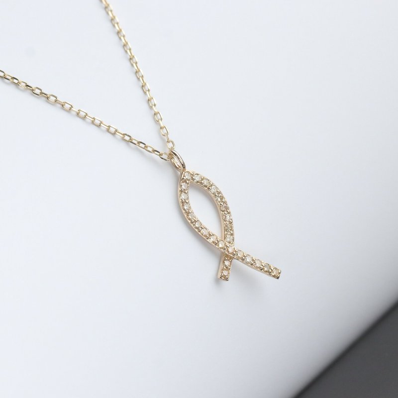 14K Lucky Fish Diamond Necklace - Necklaces - Precious Metals Gold