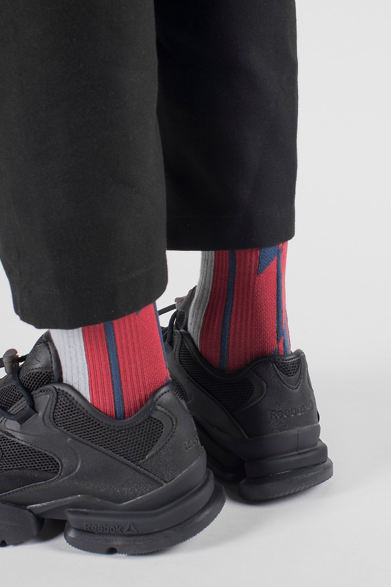 LANDING S2 Neon Blue Midcalf Socks - ถุงเท้า - ผ้าฝ้าย/ผ้าลินิน สีแดง