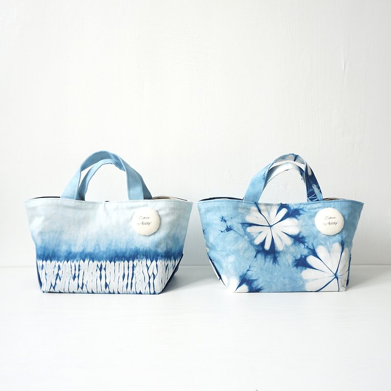 S.A x 藍染午餐袋(S) Straw/ Spring/ Ocean/ Macaron - 手袋/手提袋 - 棉．麻 藍色