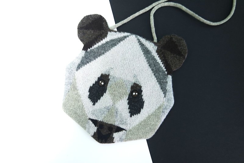 熊貓針織斜背袋 - 側背包/斜孭袋 - 羊毛 咖啡色
