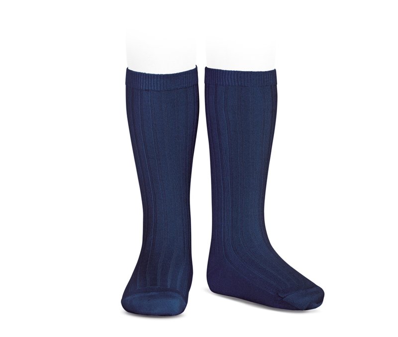 Condor Little Prince Classic Knee Socks-480 Dark Blue (Child/Adult) - ถุงเท้า - ผ้าฝ้าย/ผ้าลินิน สีน้ำเงิน