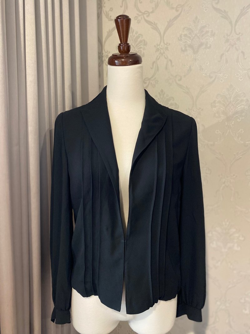 純黑西服領古著罩衫上衣 - 女大衣/外套 - 聚酯纖維 黑色