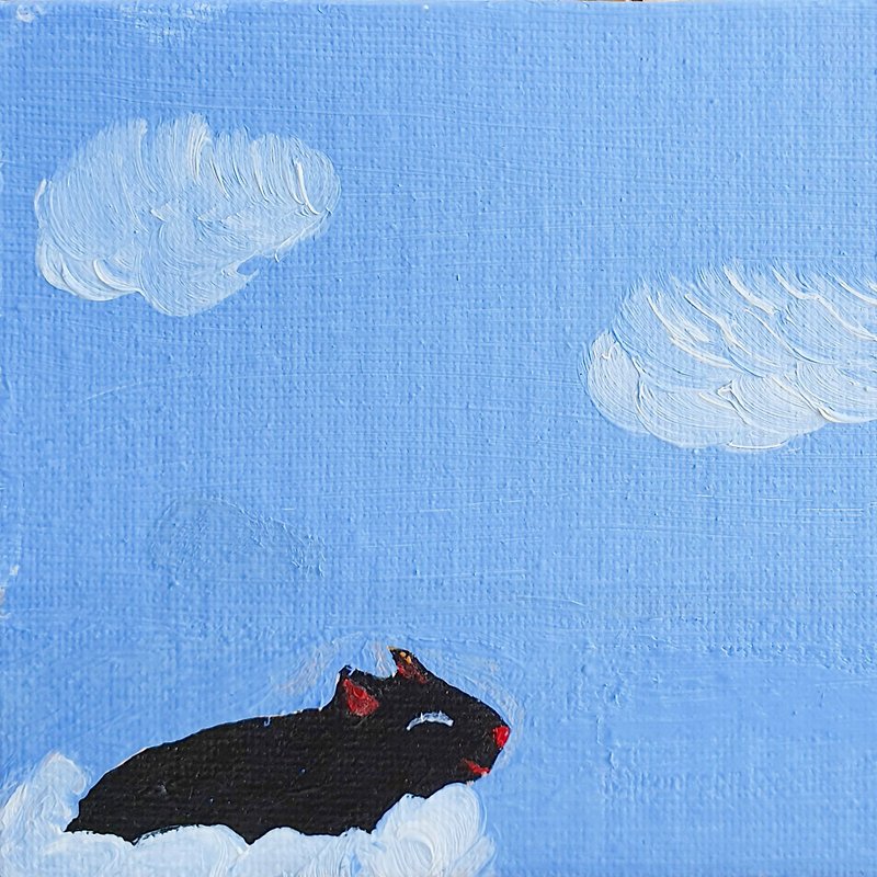 Mouse Painting Oil Small Original Art Hamster Animal Wall Art Pet Portrait - โปสเตอร์ - วัสดุอื่นๆ สีน้ำเงิน