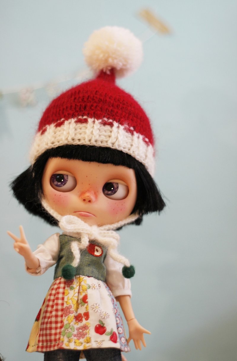 Blythe大布尺寸手工編織聖誕限定精靈娃帽 - 帽子 - 羊毛 紅色