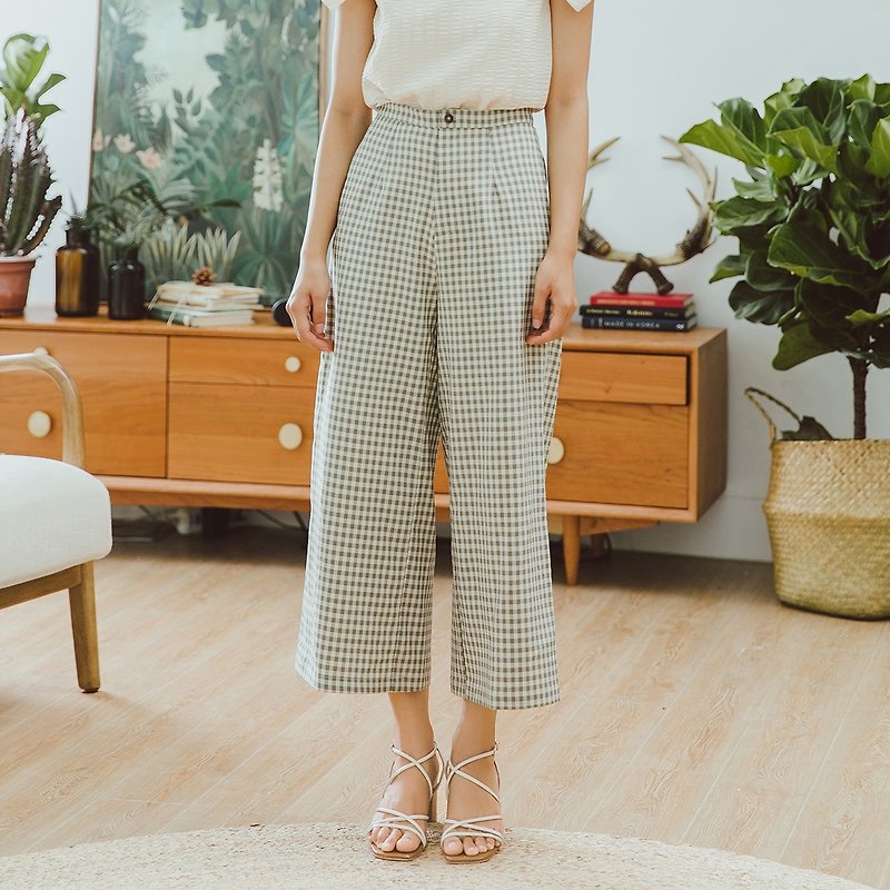 Anne Chen 2018 summer new style waist elastic pants straight pants YMX8552 - กางเกงขายาว - วัสดุอื่นๆ สีกากี