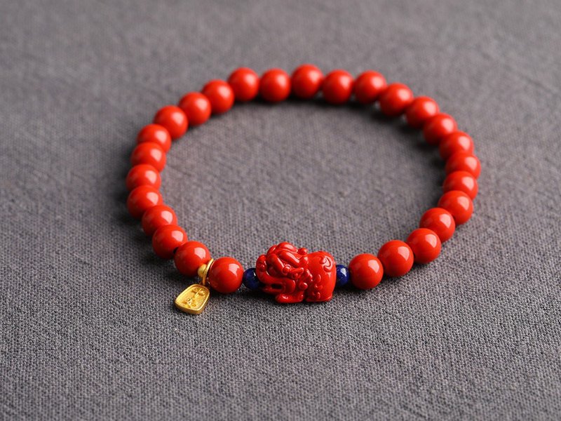 Natural ore cinnabar boutique red sand Pixiu bracelet boutique cinnabar content is as high as 95% or more - สร้อยข้อมือ - เครื่องเพชรพลอย 