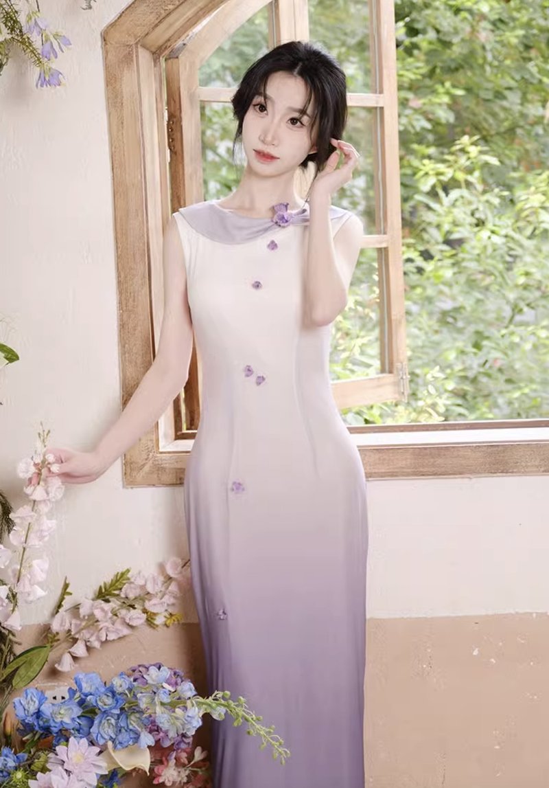 鈴蘭 新中式復古鈴蘭花連身裙 手工製 - 洋裝/連身裙 - 其他材質 