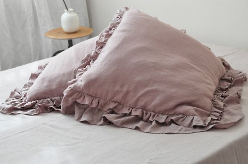 True Things 70 colors double ruffled linen pillow cover | Custom size pillowcase with ruffle