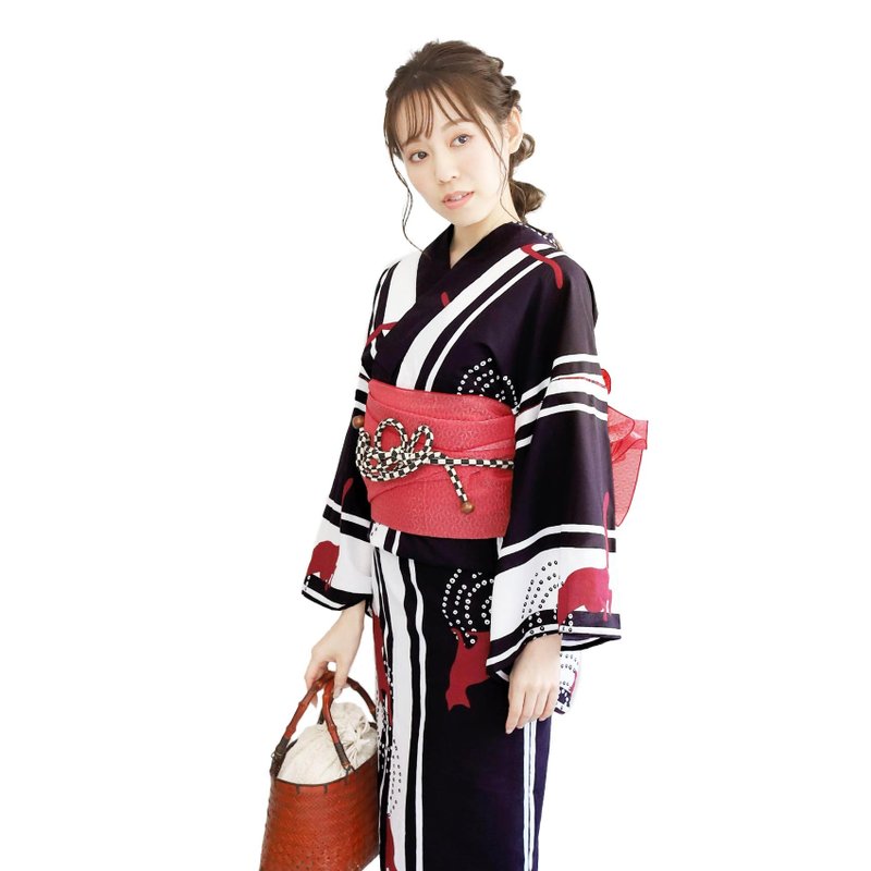 日本 和服 浴衣 女性 浴衣 腰封 2件組 S/F Size x23S/F-14 - 其他 - 棉．麻 黑色