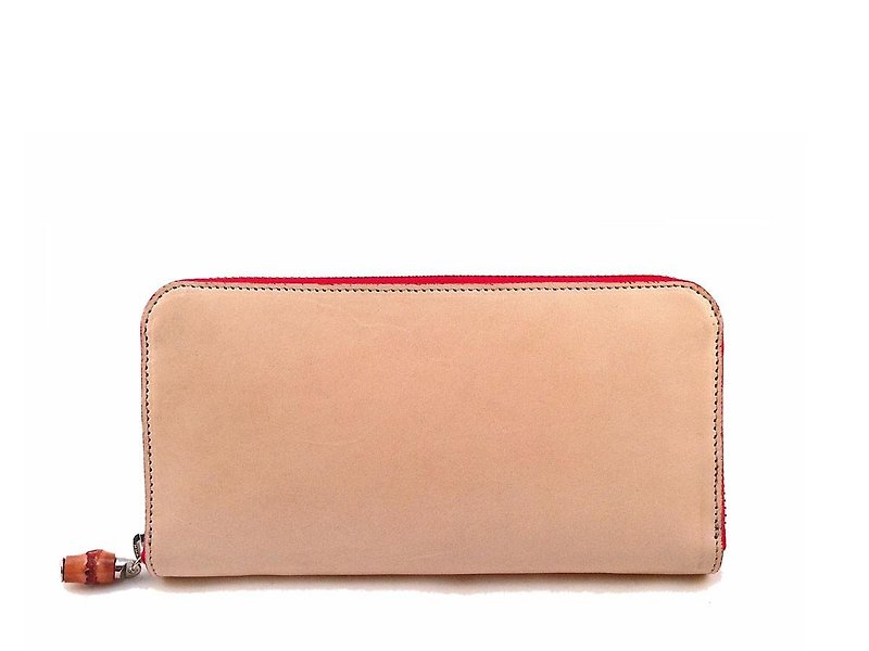 Natural Leather Red Zip Around Wallet - กระเป๋าสตางค์ - หนังแท้ สีแดง