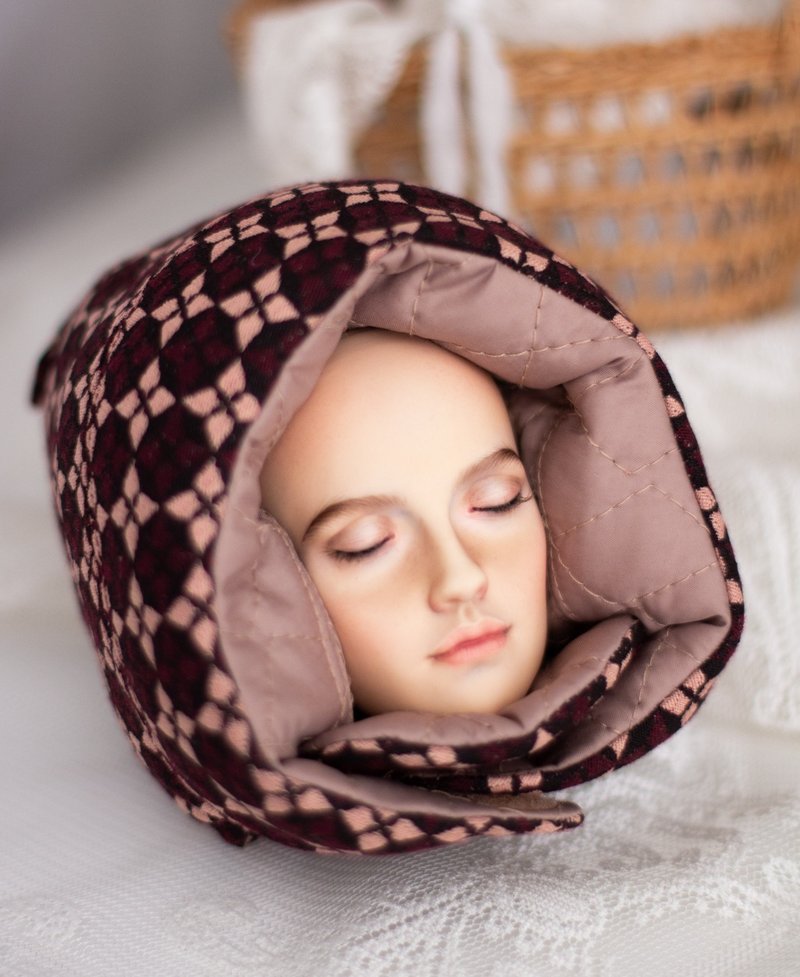 Carrying cap for a BJD doll's head - Other - Linen Multicolor