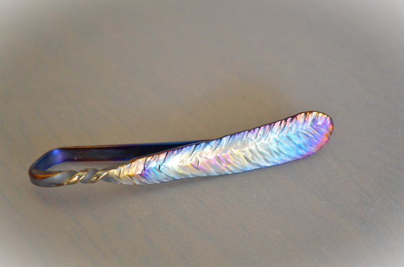 Titanium tie bar, pure titanium tie pin with decorative feathers, 51mm, A - เนคไท/ที่หนีบเนคไท - โลหะ หลากหลายสี