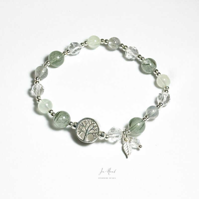Transparent Greenery - Prehnite & Green Rutilated Quartz Sterling Silver Design Bracelet - Bracelets - Crystal Green