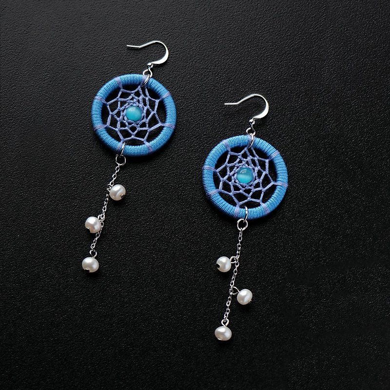 Pure Dew丨Gift Handwoven Opal Stone Dangle Earrings/ Clip-On-Pure Blue - Earrings & Clip-ons - Other Materials Blue
