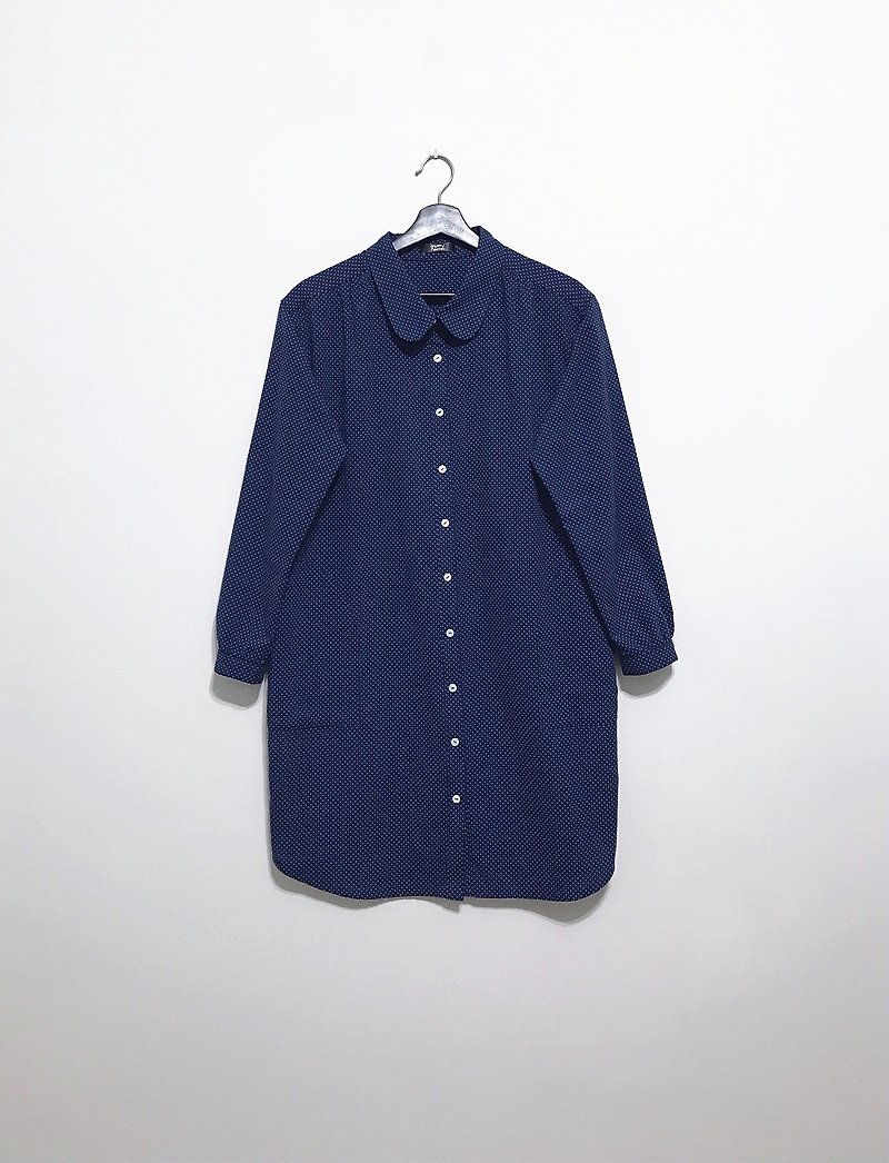 dot blue shirt - เสื้อเชิ้ตผู้หญิง - ผ้าฝ้าย/ผ้าลินิน สีน้ำเงิน