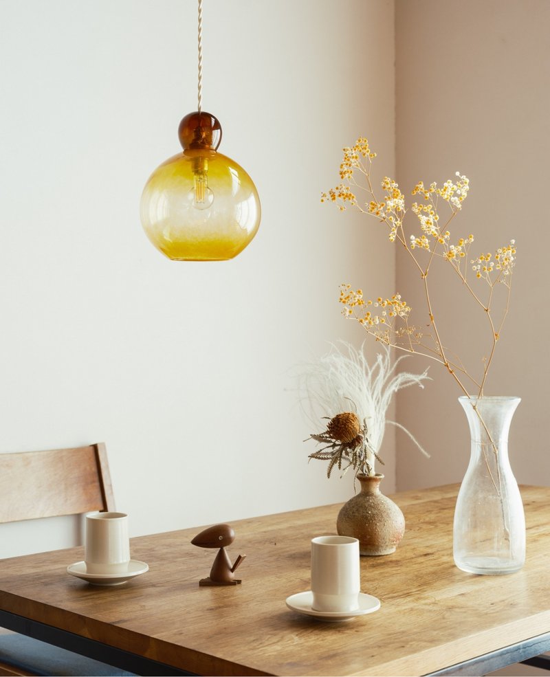 Blown pendant light 18m Yellow cord 1m with LED bulb 40W yoiyoin - Lighting - Glass Yellow