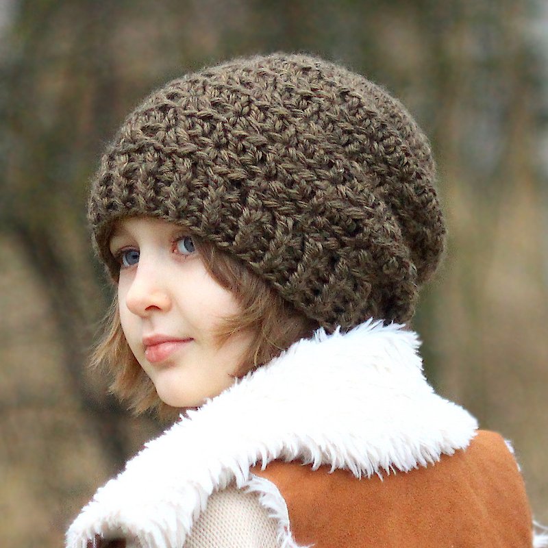 Beginner Friendly bulky beanie CROCHET PATTERN The Alana texture hat - 編織/刺繡/羊毛氈/縫紉 - 其他材質 咖啡色
