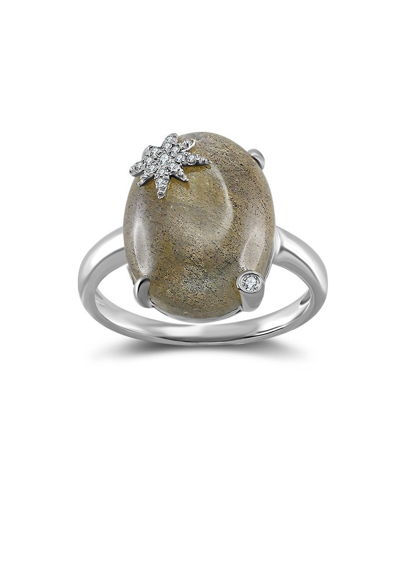 18k黃金拉長石鑽石戒指 - 戒指 - 寶石 藍色