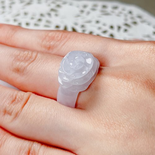 瓔珞珠寶盒 E.L.Jewelry Box 冰種白翡翡翠牡丹花玉戒指| 國際16圍| 天然緬甸玉A貨翡翠| 送禮