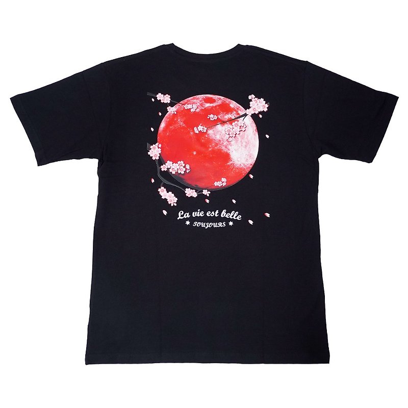 MIT organic cotton short-sleeved T-shirt SP falling cherry blood moon - เสื้อยืดผู้ชาย - ผ้าฝ้าย/ผ้าลินิน 