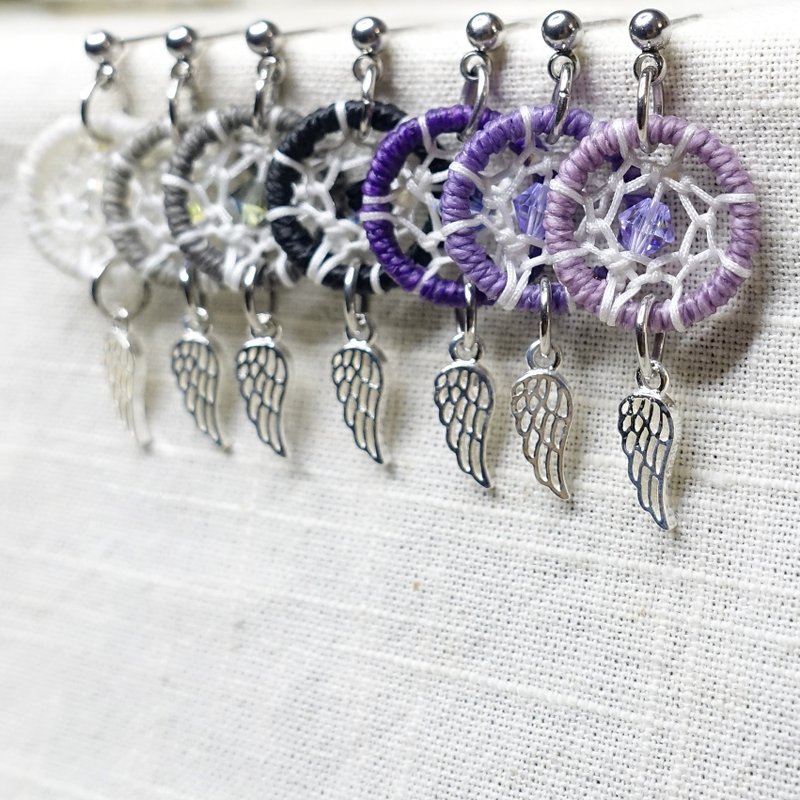 Purple, black and gray│Mini dream catcher earrings│Hand-woven steel needle earrings/adjustable Clip-On - ต่างหู - วัสดุอื่นๆ หลากหลายสี