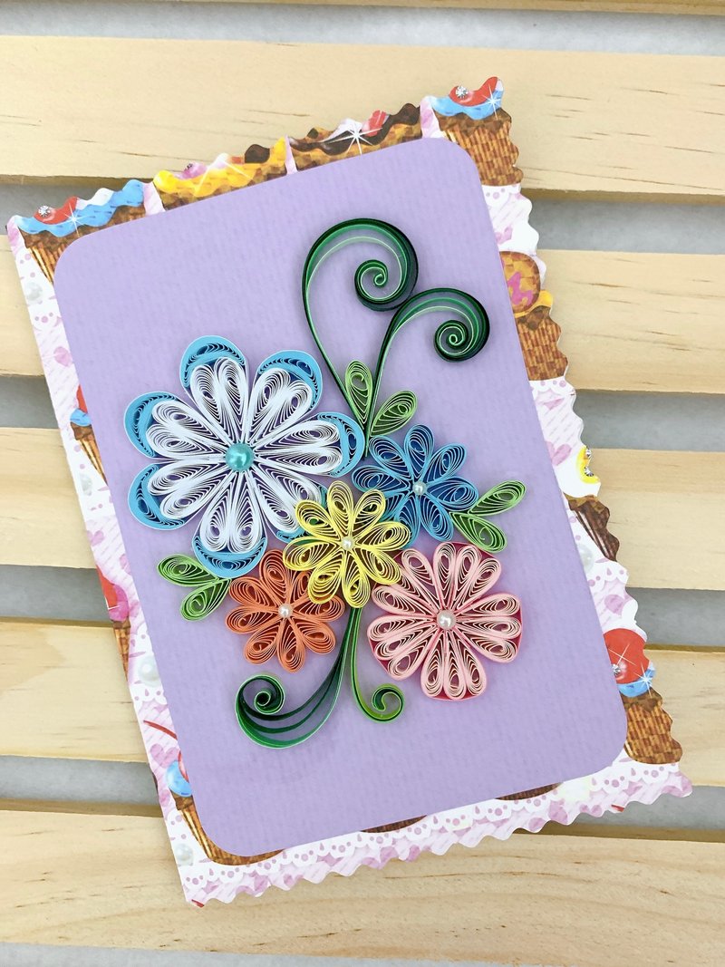 Handmade Rolled Paper Cards-Multicolor Flower Universal Card - Cards & Postcards - Paper 