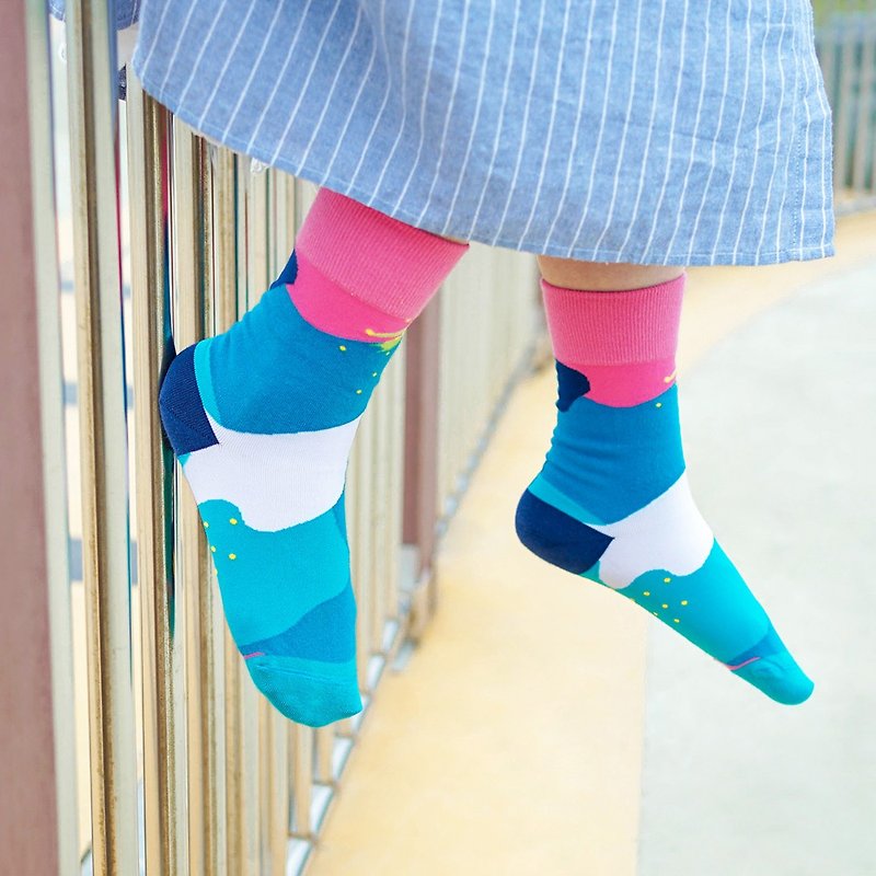 SS23【女友禮物/免運】蔚洋星空4分之3女短襪│質感禮盒包裝 - 襪子 - 棉．麻 藍色