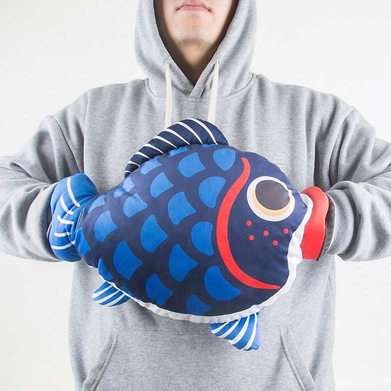 錦鯉鯉魚適合送禮的抱枕可以插手暖手的午睡趴睡抱枕祈福禮物 - 玩偶/公仔 - 其他人造纖維 藍色