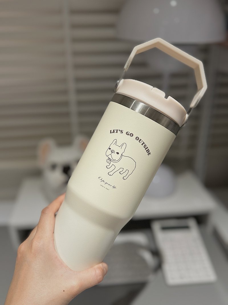 French Dou Fatty Portable Ice Cup 887ml 304 Stainless Steel Insulated Cup - กระบอกน้ำร้อน - สแตนเลส ขาว