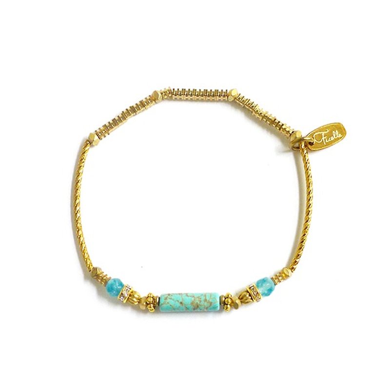 Ficelle | handmade brass natural stone bracelet | [turquoise] Kyoto Geisha Serenade - Bracelets - Gemstone Green
