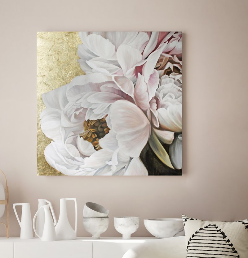 Gold Pink Painting | Gold Pink Nature | Flower Art | Golden Silk ...