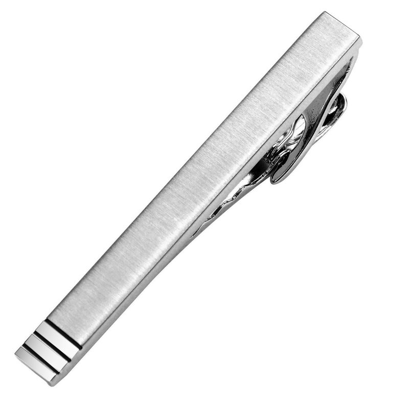 58mm Brush Silver with Black Stripes Tie Clip - Ties & Tie Clips - Other Metals Silver