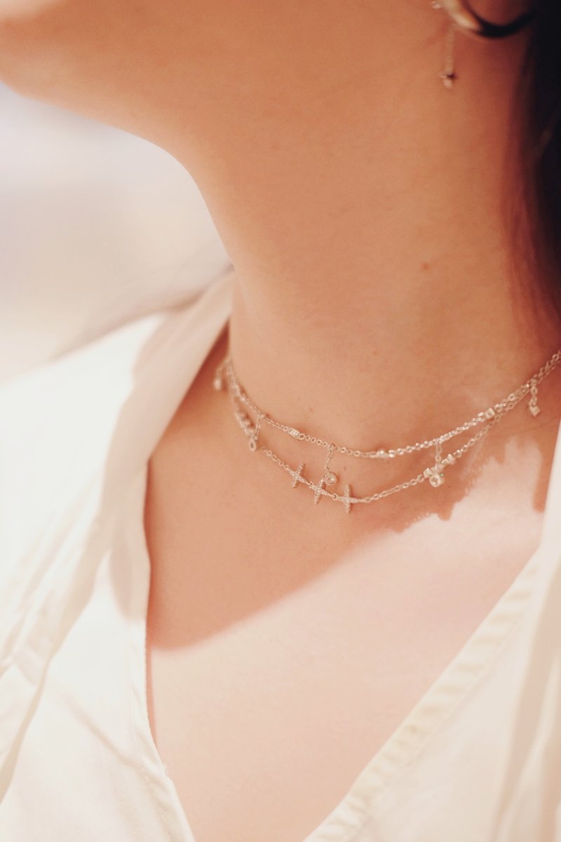 Little stars double layers necklace Little stars double layers necklace 18K Bronze plated gold - สร้อยคอ - ทองแดงทองเหลือง สีเงิน