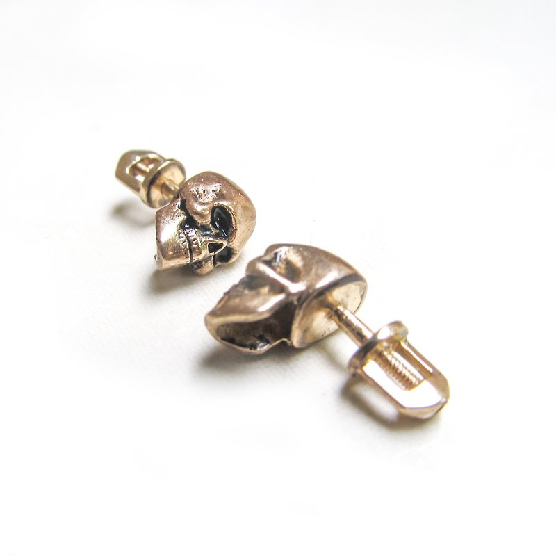 Small skulls stud earrings,cute bronze small stud earrings,handmade skull studs - Earrings & Clip-ons - Copper & Brass Gold