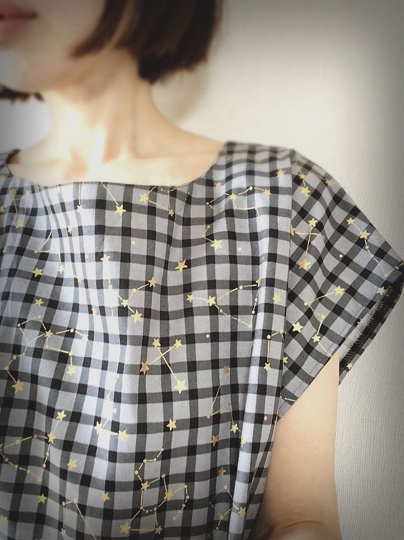 星座　ギンガムチェック　夏のワンピース - 洋裝/連身裙 - 棉．麻 灰色