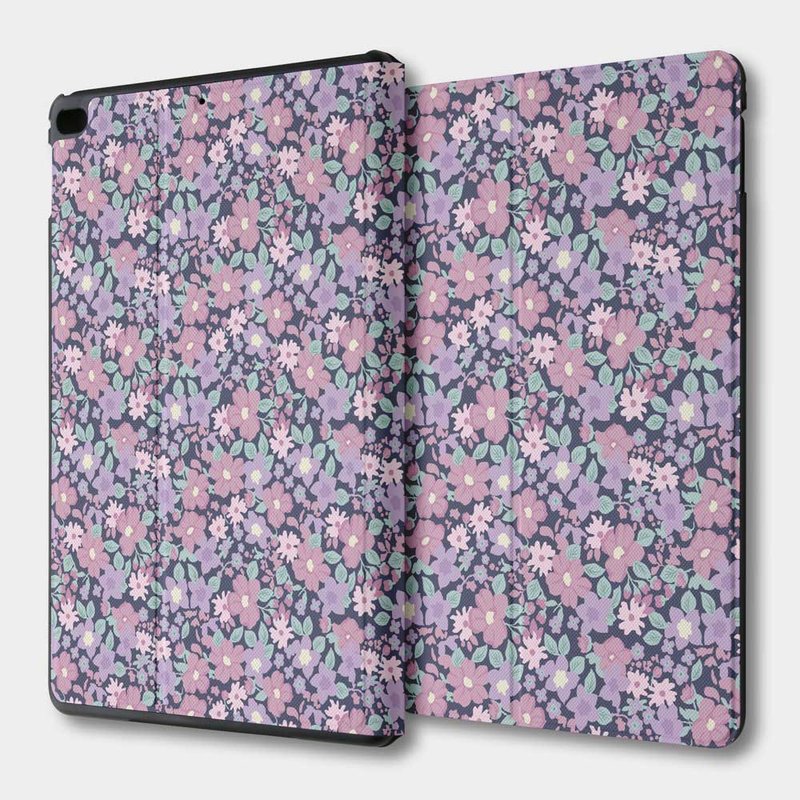 【出清優惠】藍紫碎花 iPad mini 翻蓋式保護套 平板皮套 085 - 平板/電腦保護殼/保護貼 - 人造皮革 紫色