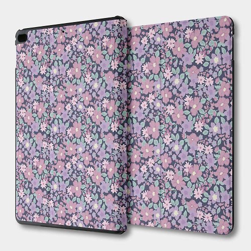 PIXO.STYLE 【出清優惠】藍紫碎花 iPad mini 翻蓋式保護套 平板皮套 085
