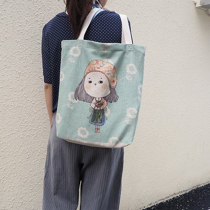 Miss buns cotton simple wild Linen shoulder bags printed lovely fresh air - Messenger Bags & Sling Bags - Cotton & Hemp 