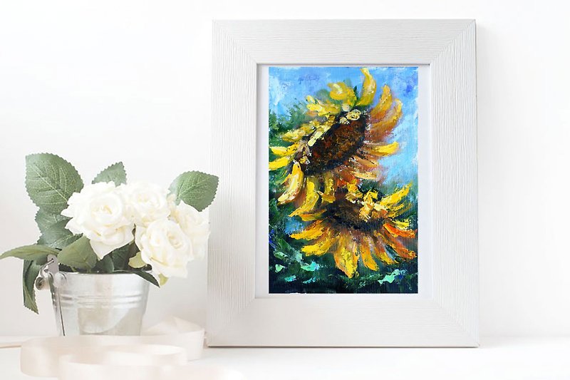 Sunflower Painting Oil Flowers Original Art 油畫原作 Floral Artwork Canvas Art - โปสเตอร์ - สี หลากหลายสี