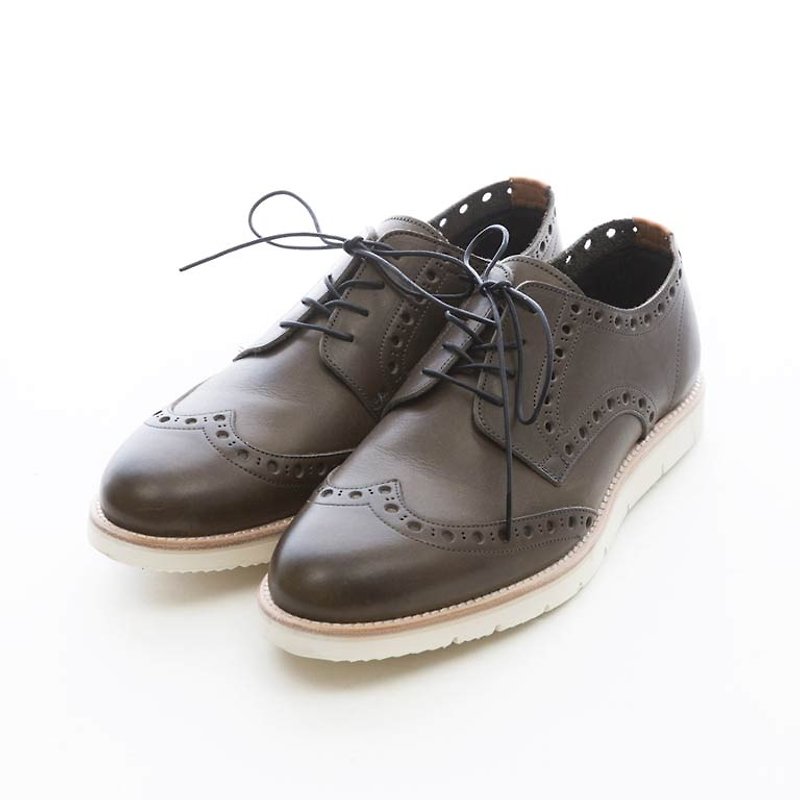 ARGIS 超輕量雕花低筒休閒皮鞋 #31117灰綠 -日本手工製 - 男皮鞋 - 真皮 灰色