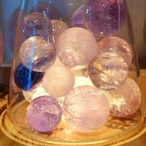 龍彩寶石 天然粉晶 紫水晶球LED夜燈 能量療癒 空間淨化 禮物